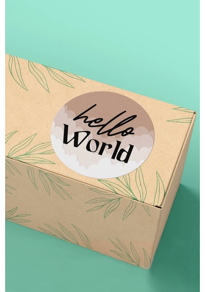 Kahverengi Hello World Kargo Paketleme Sticker 3x3cm St2139 Çok Renkli