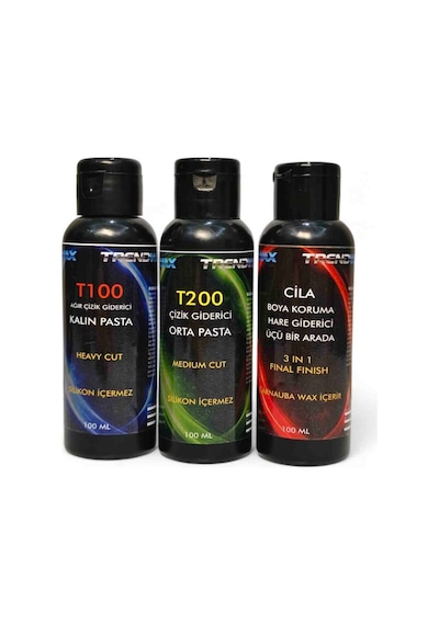 Trendwax 3lü 100ml Set Kalın Pasta, Orta Çizik Giderici Pasta Ve Koruyucu Cila Wax