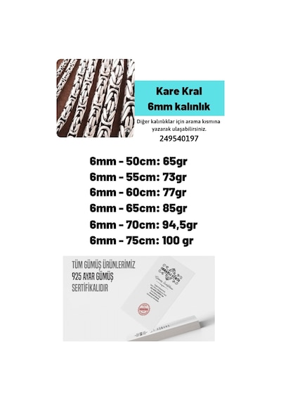Erkek Gümüş Kolye - 6mm Kare Kral Model 925 Ayar Gümüş Erkek Kolye Zincir 249540197