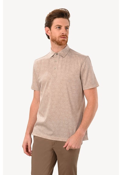 Erkek Bej Regular Fit Desenli Polo Yaka Tshirt