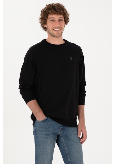 U.S. Polo Assn. Erkek Regular Fit Bisiklet Yaka Siyah İnce Basic Sweatshirt 50313752-VR046
