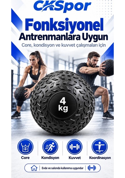Ckspor 4 Kg Zıplamayan Sağlık Topu Slam Ball Crossfit Fitness Fonksiyonel Antrenman Ağırlık Topu