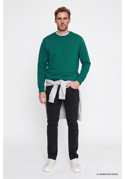 Ac&Co / Altınyıldız Classics Erkek Koyu Yesıl Pamuklu Standart Fit Normal Kesim 2 İplik Bisiklet Yaka Sweatshirt
