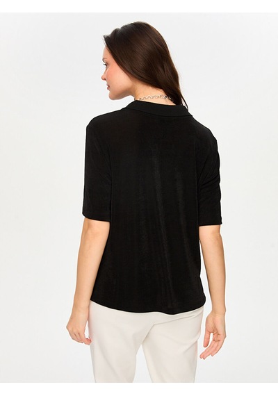 Polo Yaka Parlak Görünümlü Kısa Kol T-shırt S26tsh078 Us26tsh07810 Siyah
