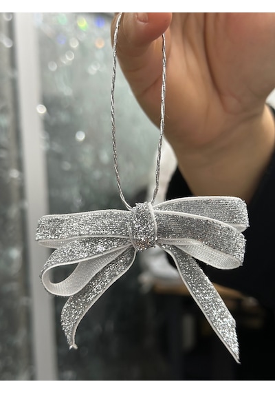 Paşateks Simli Gümüş Fiyonk Askılı Yılbaşı Noel Ağaç Süsü Ve Dekoratif Kurdele