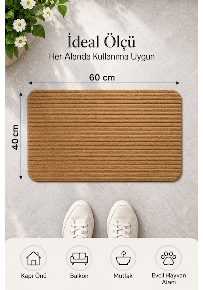 Kapı Önü Paspası Yıkanabilir Kaymaz Taban Balkon Önü Dış Kapı Antre Giriş Koridor Mutfak İç Dış Mekan Halı Paspas Bej