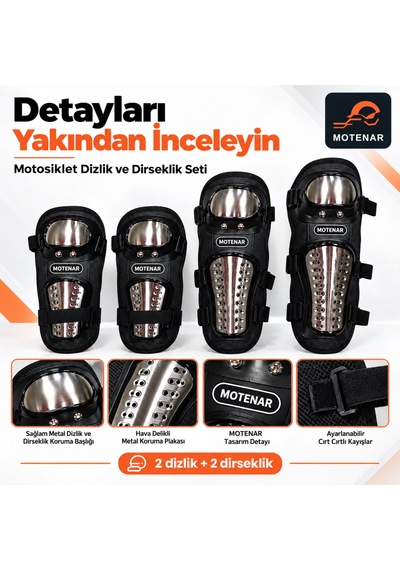 Motenar Motosiklet Dizlik Dirseklik Seti Delikli 4 Parça Siyah
