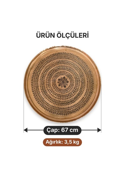 Binbir Trend 67 Cm El İşlemeli Otantik Desenli Kalın Urfa Bakır Tepsi Baklava Yıldız Ve Badem Motifli