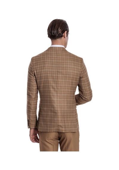Wessi Ekose Ceketli Slim Fit Taba Erkek Takım Elbise Taba