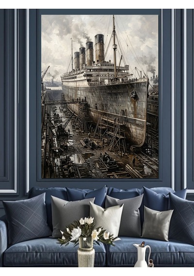 Büyük Titanic Gemisi Siyah Beyaz Dekoratif Kanvas - Mdf Ahşap Tablo