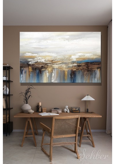 Yatay Kanvas Tablo Tekli Ev Kafe Ofis Gilded Earth Altın Varak Efekt Soyut Manzara Tablosu 2760