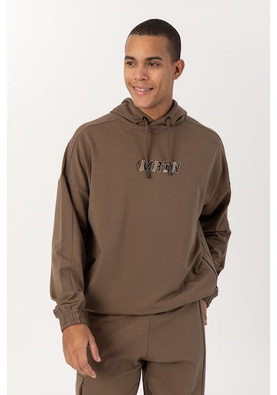 Maraton Sportswear Oversize Erkek Kapşonlu Düşük Kol Basic Kakao Sweatshirt 22465-kakao