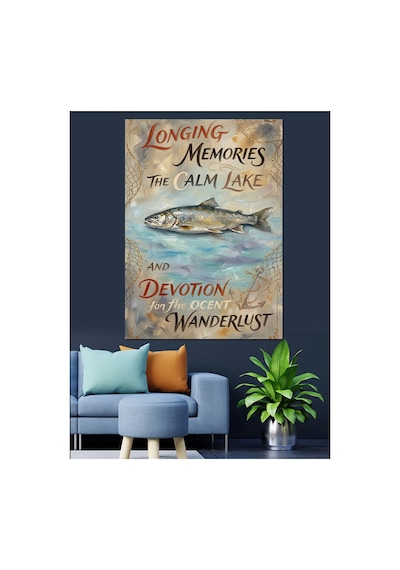Longing Memories Balıklı Göl Yazısı Yağlı Boya Dokulu Kanvas Tablo Canvas Tablosu