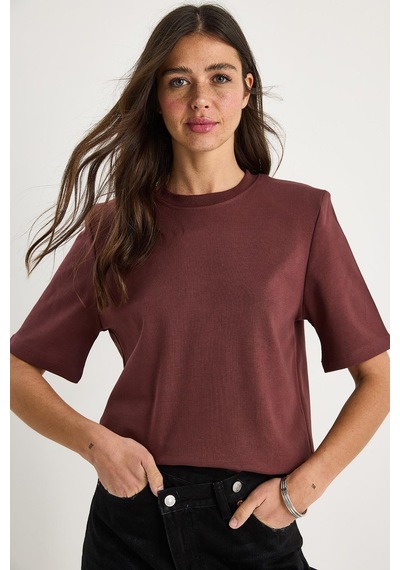 Shade Kadın Bisiklet Yaka Vatkalı Pamuklu Basic T-shirt 241134 60283128 - Koyu Kızıl Kahve Çok Renkli Shade Kadın Bisiklet Yaka Vatkalı Pamuklu Basic T-shirt 241134 60283128 - Koyu Kızıl Kahve Çok Renkli