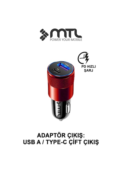 Araç Şarj Aleti Çakmaklık 38w Type-c Type-c + Usb Çift Portlu - Qualcomm Qc 4.0 Desteği Mt-a1835