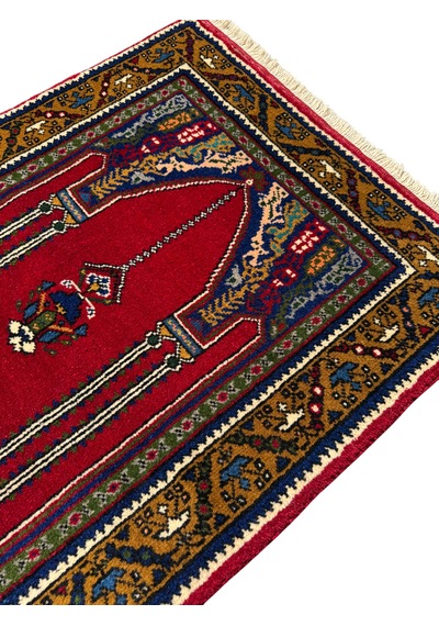 El Dokuma Sıfır Taşpınar Halısı Seccade 74x120 Kırmızı %100 Yün Hatasız Namazlık Kırmızı