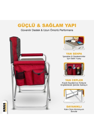 Tr Alüminyum Kamp Sandalyesi, Taşınabilir Katlanır Yönetmen Sandalyesi, Yan Sehpa Ve Çıkarılabilir Yan Cep İle A