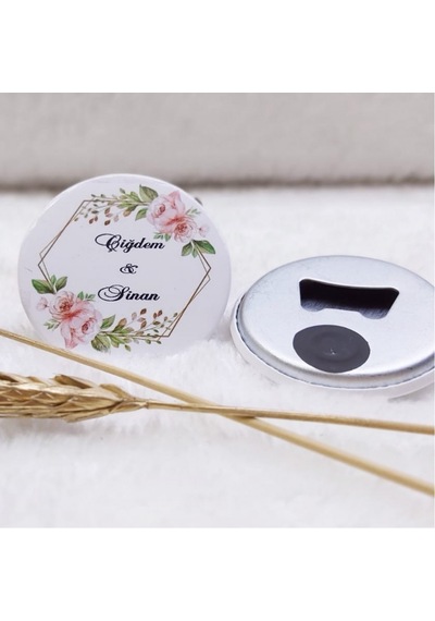 Açacak Magnet Nikah Şekeri Pembe Çiçek Uv Baskılı 30 Adet