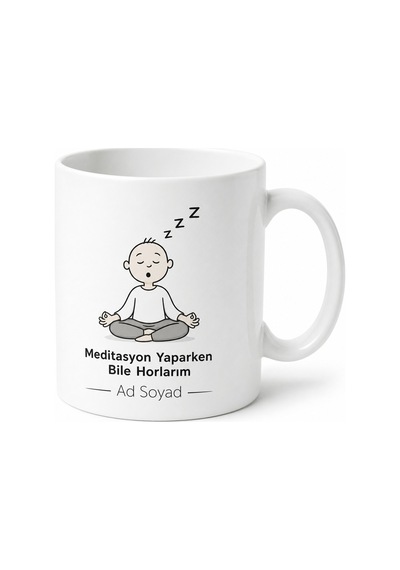 Meditasyon Yaparken Horlayanlara Huzur Ve Uyku Zen Esprili Kupa Bardak Hediye Beyaz / Çok Renkli
