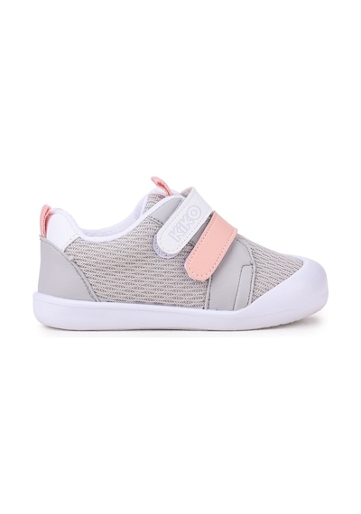 Kiko Kids Textile Cırtlı Kız Bebek Spor Ayakkabı Gri - Pudra