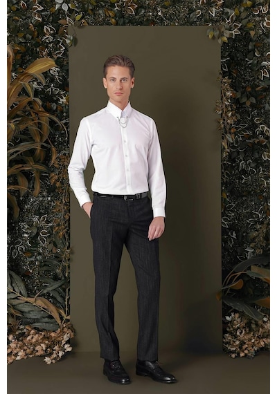 Efor Gk 710 Slim Fit Beyaz Klasik Gömlek Beyaz