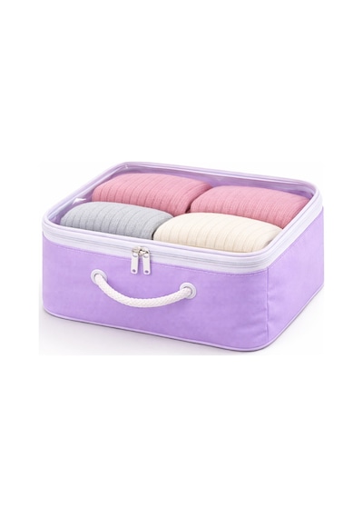 Mor Şeffaf Kapaklı Hurç 28x32x15 Cm Orta Boy Dolap İçi Kıyafet Ve Havlu Düzenleyici