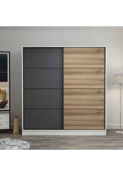 Minarmobilya Minar Kale 2 Kapaklı Sürgülü Dolap 180 Cm - Beyaz/Antrasit/Dore