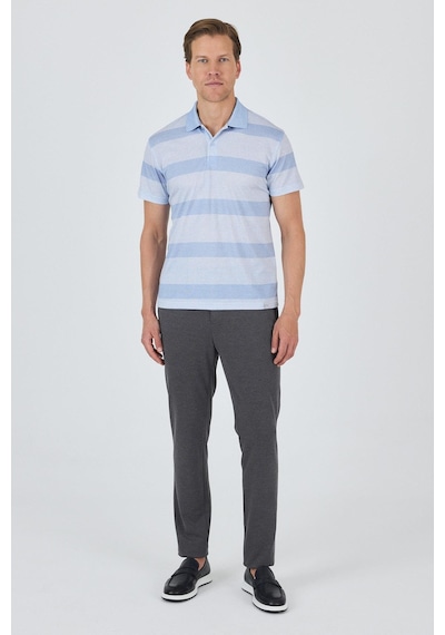 Kısa Kol Desenli Pike Polo Yaka Cepsiz Slim Fit Tişört 1011250128 Koyu Mavi