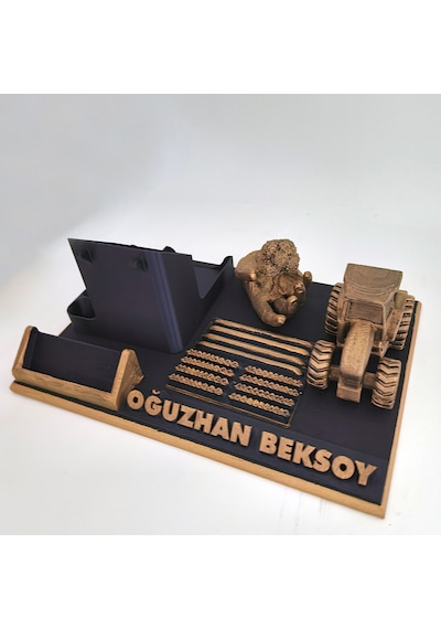 Kişiye Özel Çiftçi Masa İsimliği Ve Kartvizitlik Gold - Siyah