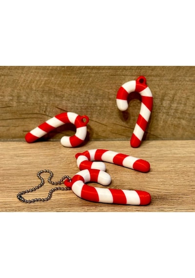 Yılbaşı Temalı Baston Şeker Anahtarlık - 3d Yazıcı Tasarım Noel Ağacı Süsü Ve Aksesuar