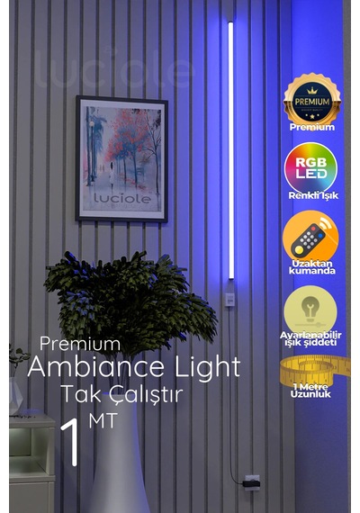 Köşe Led Abajur Aplik Gece Lambası Yatak Üstü Çok Özellikli 16 Renkli 4 Animasyonlu Açık Kırmızı