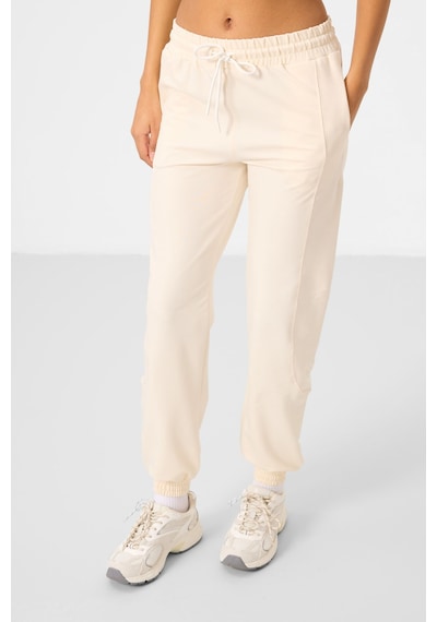 Ekru O Yaka Basic Oversize Kadın Eşofman Tunik Takım - 95347 Ekru