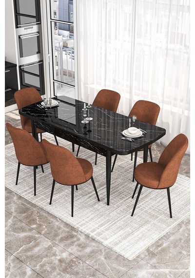 Canisa Kor Serisi 70x114 Açılabilir Mutfak Masası Takımı Siyah Mermer Desen Masa 6 Kiremit Sandalye Masa Siyah Mermer Desen Sandalye Kiremit Canisa Kor Serisi 70x114 Açılabilir Mutfak Masası Takımı Siyah Mermer Desen Masa 6 Kiremit Sandalye Masa Siyah Mermer Desen Sandalye Kiremit