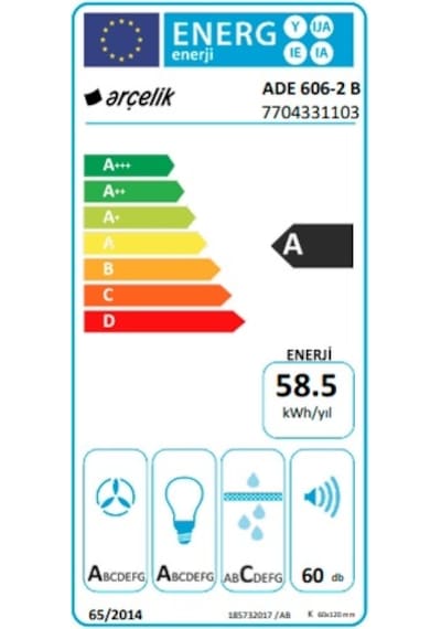 Arçelik ADE 606-2 B Duvar Tipi 60 CM Davlumbaz