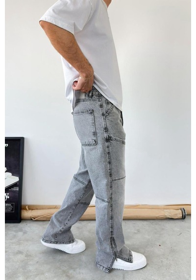 Gri Tasarım Paça Fermuar Detay Baggy Pantolon