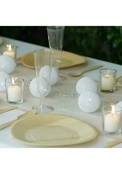 2m 10'lu Işıklı Beyaz Top Dekoratif Süs