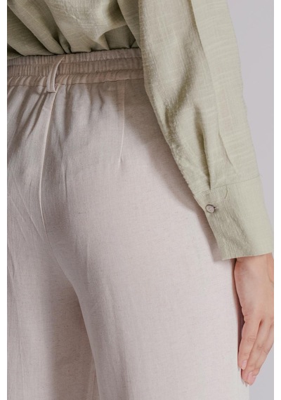 Braccas Kadın Keten Karışımlı Beli Yarım Lastikli Çift Pilili Duble Paça Pantolon Naturel Naturel