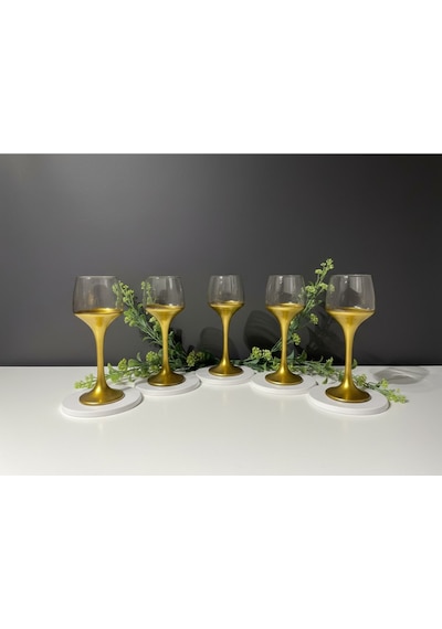 Alfafe Home Gold Ayaklı Cam Su Ve Meşrubat Kadehi 6 Lı Set Lüks Sofra Takımı, Şık Servis Bardağı Altın