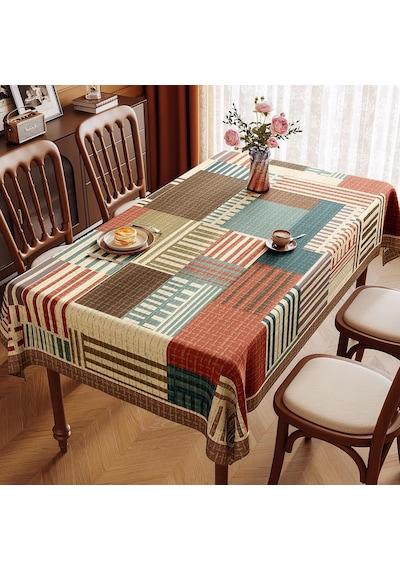 Renkli Masa Örtüsü, Köşeli, Çizgili Masa Örtüsü, Pvc, 60 X 90 Cm Diğer
