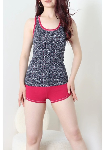 Modi Şortlu Pijama Takımı Laciçiçek - 52357.2161. Açık Bej - Siyah