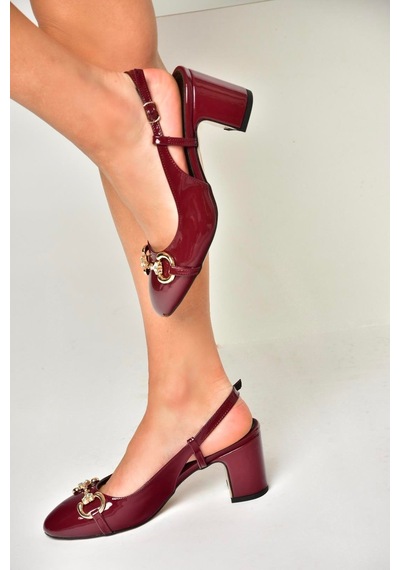 Fox Shoes U820295108 Bordo Rugan Kalın Topuklu Kadın Ayakkabı Bordo