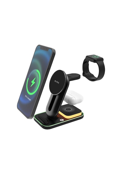 S-link Sw-cwf117 Siyah Ayarlanabilir Standlı 15w 3 İn 1 Magsafe Kablosuz Şarj Cihazıı