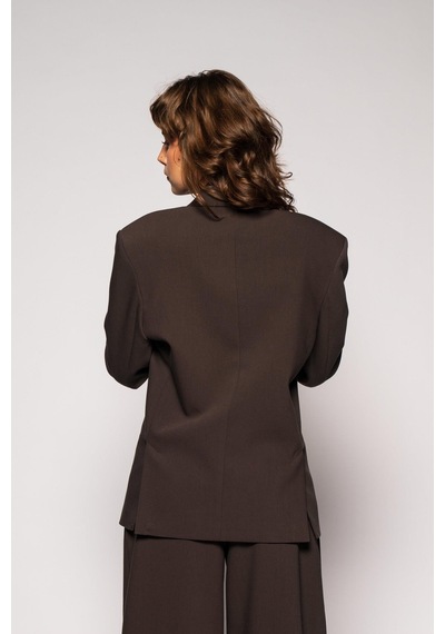 Kadın Kahverengi Basene Oturan Oversize Blazer Kahverengi