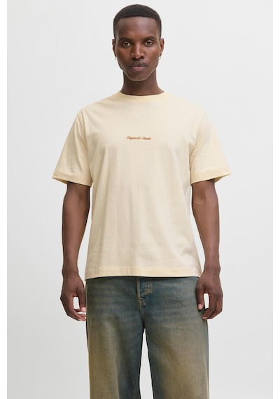 Jack & Jones Erkek Jornorrebro Emb Tee Ss Crew Neck Nakışlı Tişört Krem