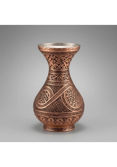 Aura Copper Dekoratif Bakır Vazo 23 Cm Ağır El İşlemeli El Yapımı Obje Çiçeklik Vz-00004