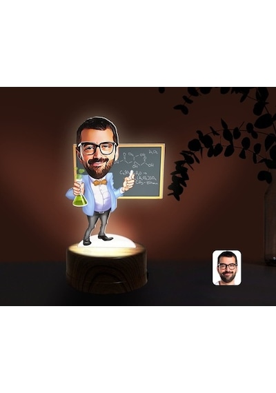 Kişiye Özel Erkek Kimya Öğretmeni Karikatürlü Dekoratif 3D Biblo