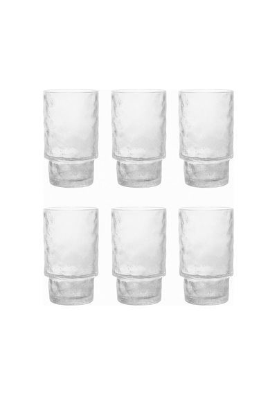 Buzul Desen Uzun Mesrubat Seti - Hill Model Bardak Takımı 6 Lı - 345 Ml. Şeffaf