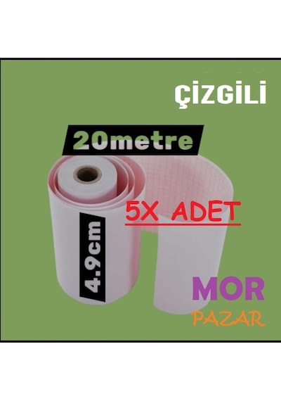 4,9 Cm X 20 M Ekg Kagıdı 20 Metre 5 Rulo Çizgili
