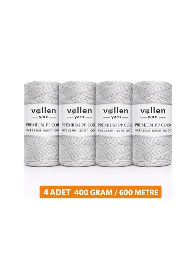 600m Polyester Makrome Ipi, Supla Ipi, Çanta Ipi, Bileklik Ipi,makrame,açık Gri 1.5mm-400gr