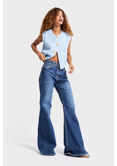 Itsbasic Kadın Koyu Mavi Renk 2w5-5 Mry Flare Fit Komfort Kumaş İç Boy 83cm Denim Jean